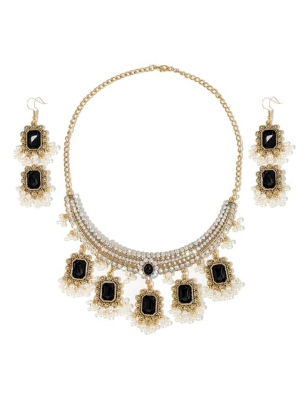 NewZenro Ethnic Rectangle CZ Beaded Tassel Dangle Drop Stud Earrings Choker